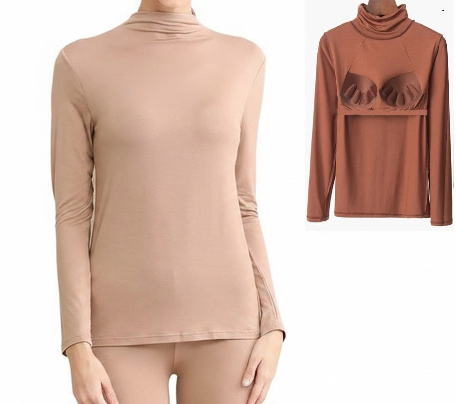 Rollkragen-Langarmshirt mit integriertem BH aus Viskose